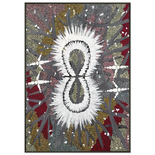 Clifford Possum Tjapaltjarri  Eagle Dreaming  1997 Framed Art Print  - Aluminum Frame - 21x29.7 cm / 8x12"