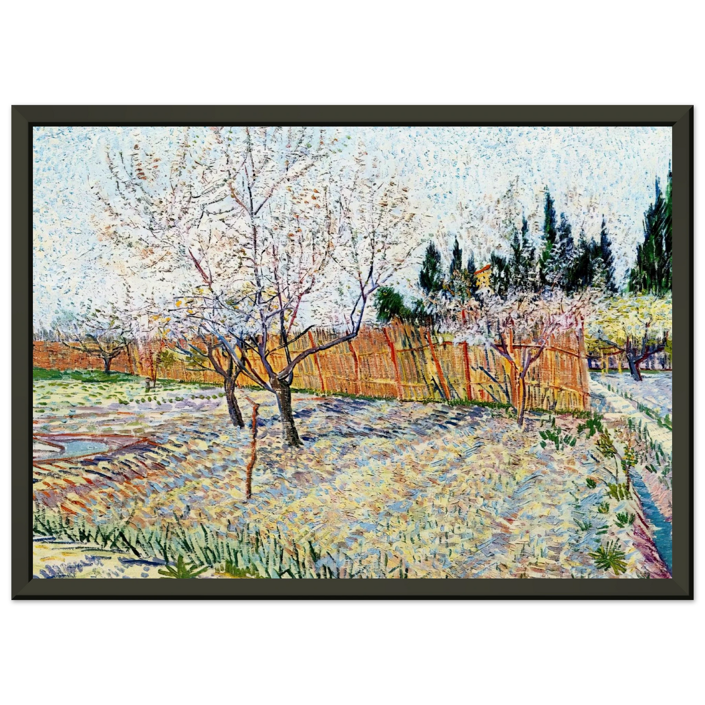 Vincent van Gogh  Orchard with Peach Trees in Blossom Framed Art Print  - Aluminum Frame - 60x80 cm / 24x32 inches