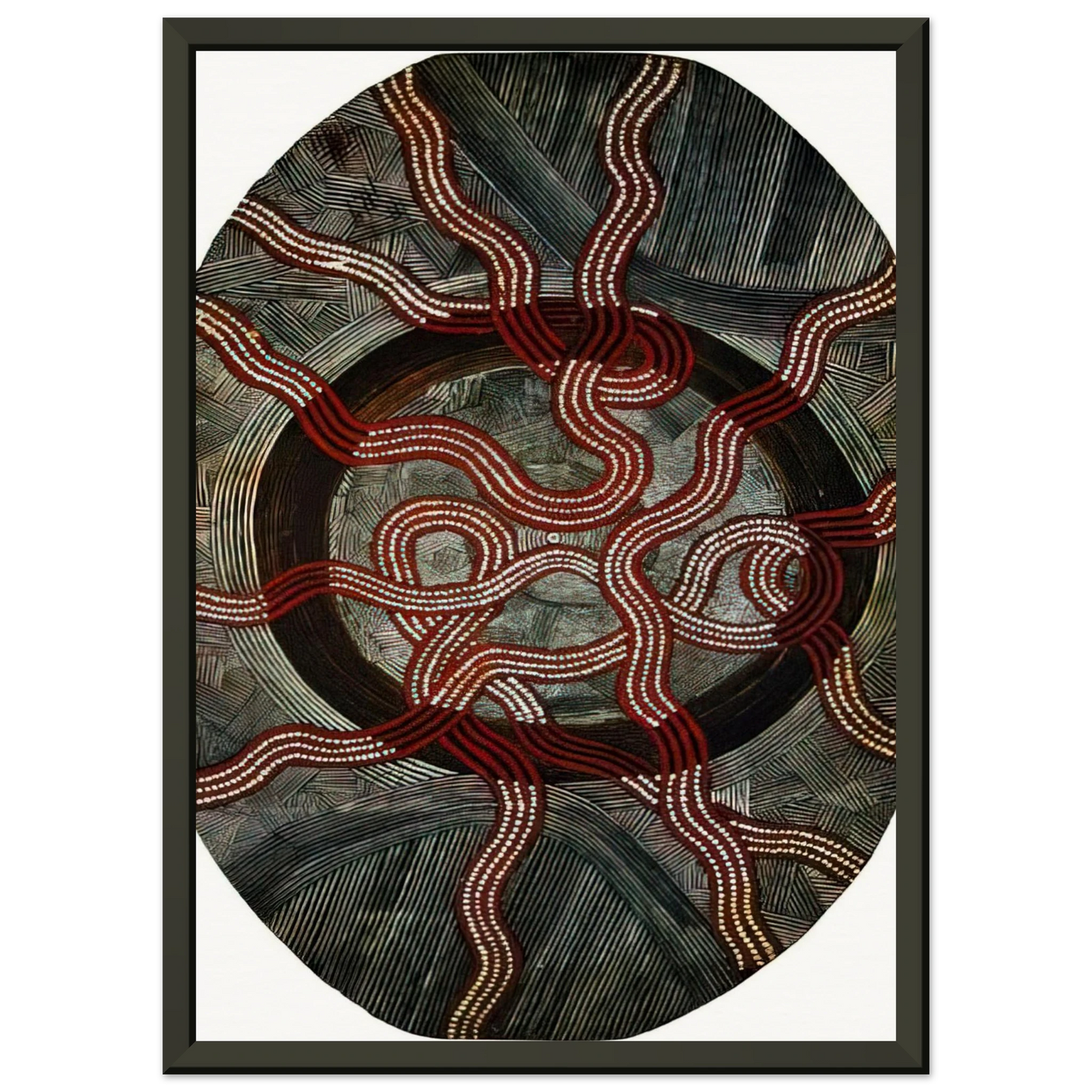 Clifford Possum Tjapaltjarri  Untitled Snake Dreaming  1972 Framed Art Print  - Aluminum Frame - 70x100 cm / 28x40 inches