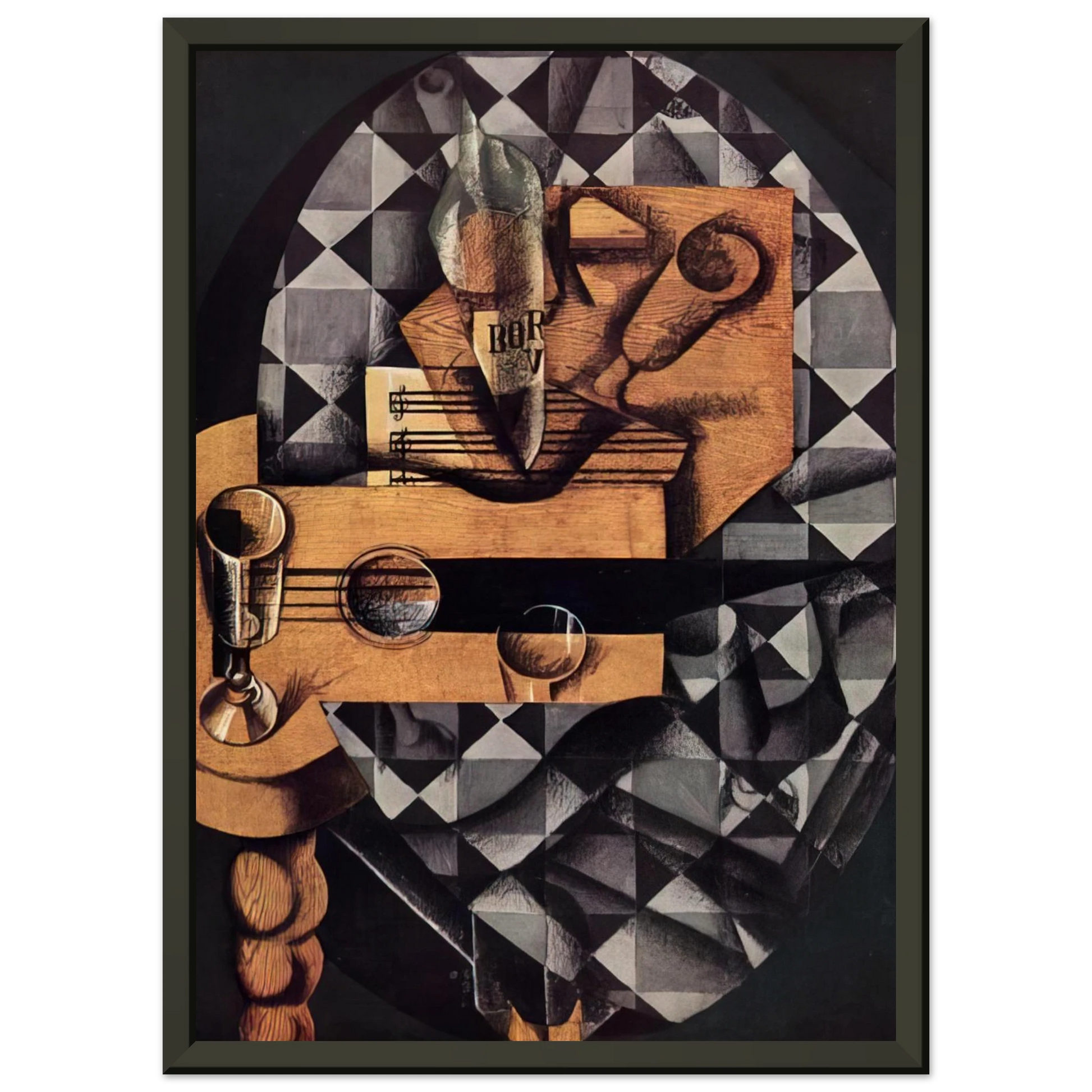 Juan Gris  GUITAR BOTTLE AND GLASS 1914 Framed Art Print  - Aluminum Frame - 40x50 cm / 16x20 inches