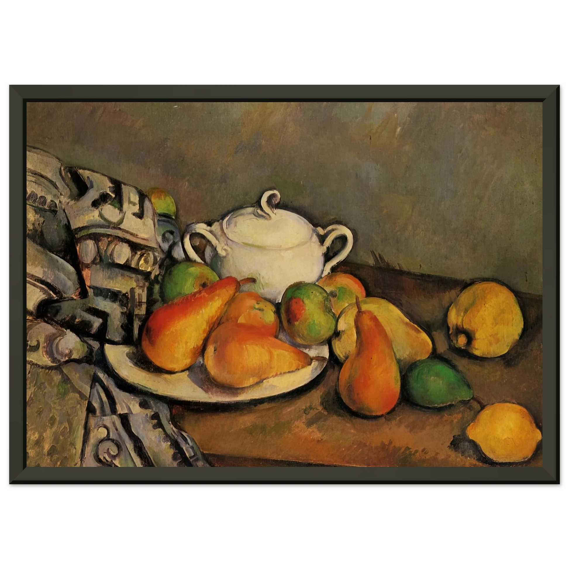 Paul Cezanne  Sugarbowl Pears and Tablecloth Framed Art Print  - Aluminum Frame - 60x80 cm / 24x32 inches