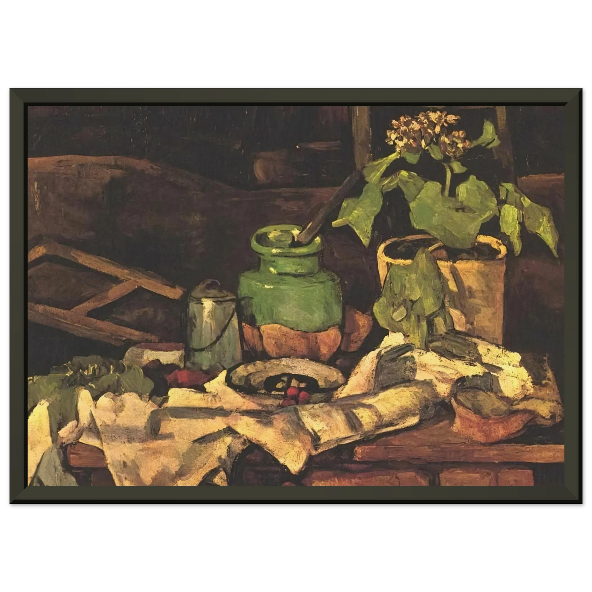 Paul Cezanne  Flower pot at a table Framed Art Print  - Aluminum Frame - 60x80 cm / 24x32 inches