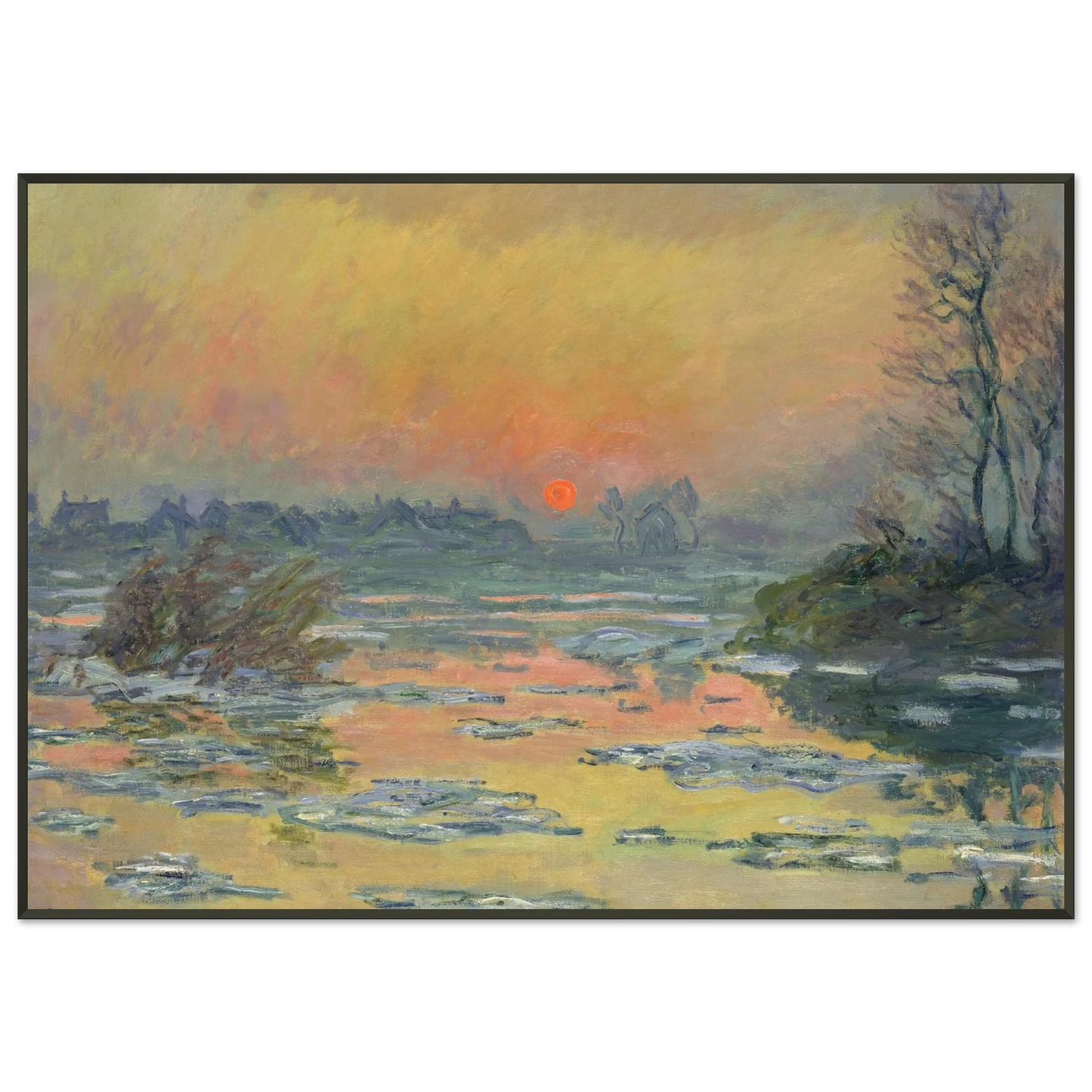 claude monet  Sunset on the Seine in Winter Framed Art Print  - Aluminum Frame - 21x29.7 cm / 8x12"