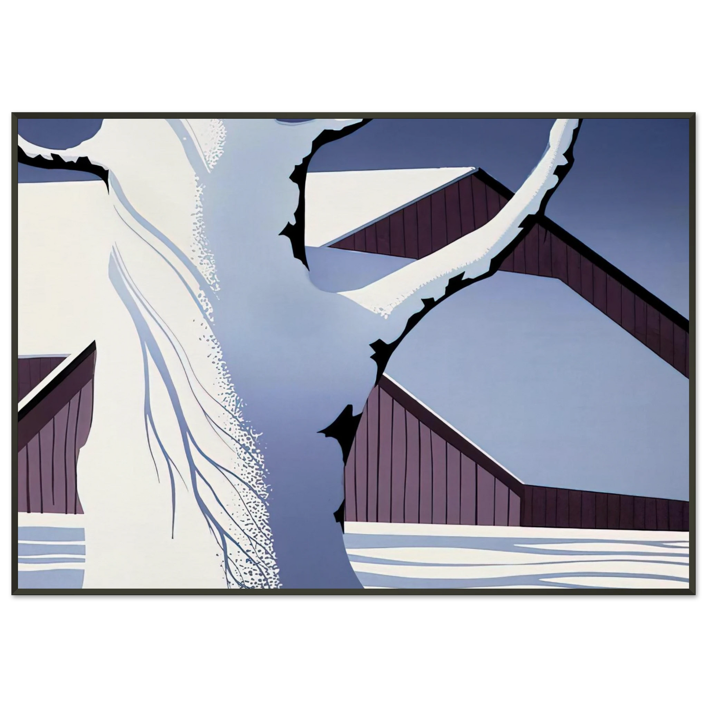 Eyvind Earle  Red Barn and Tree Trunk Framed Art Print  - Aluminum Frame - 21x29.7 cm / 8x12"
