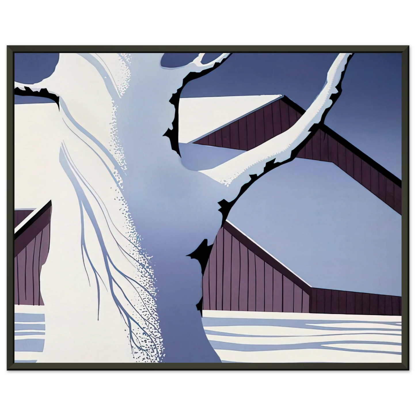 Eyvind Earle  Red Barn and Tree Trunk Framed Art Print  - Aluminum Frame - 60x80 cm / 24x32 inches