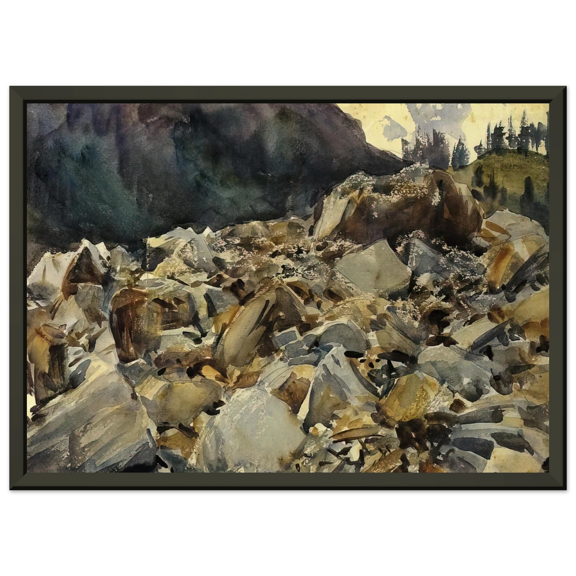 John Singer Sargent  Purtud Alpine Scene and Boulders Framed Art Print  - Aluminum Frame - 40x50 cm / 16x20 inches