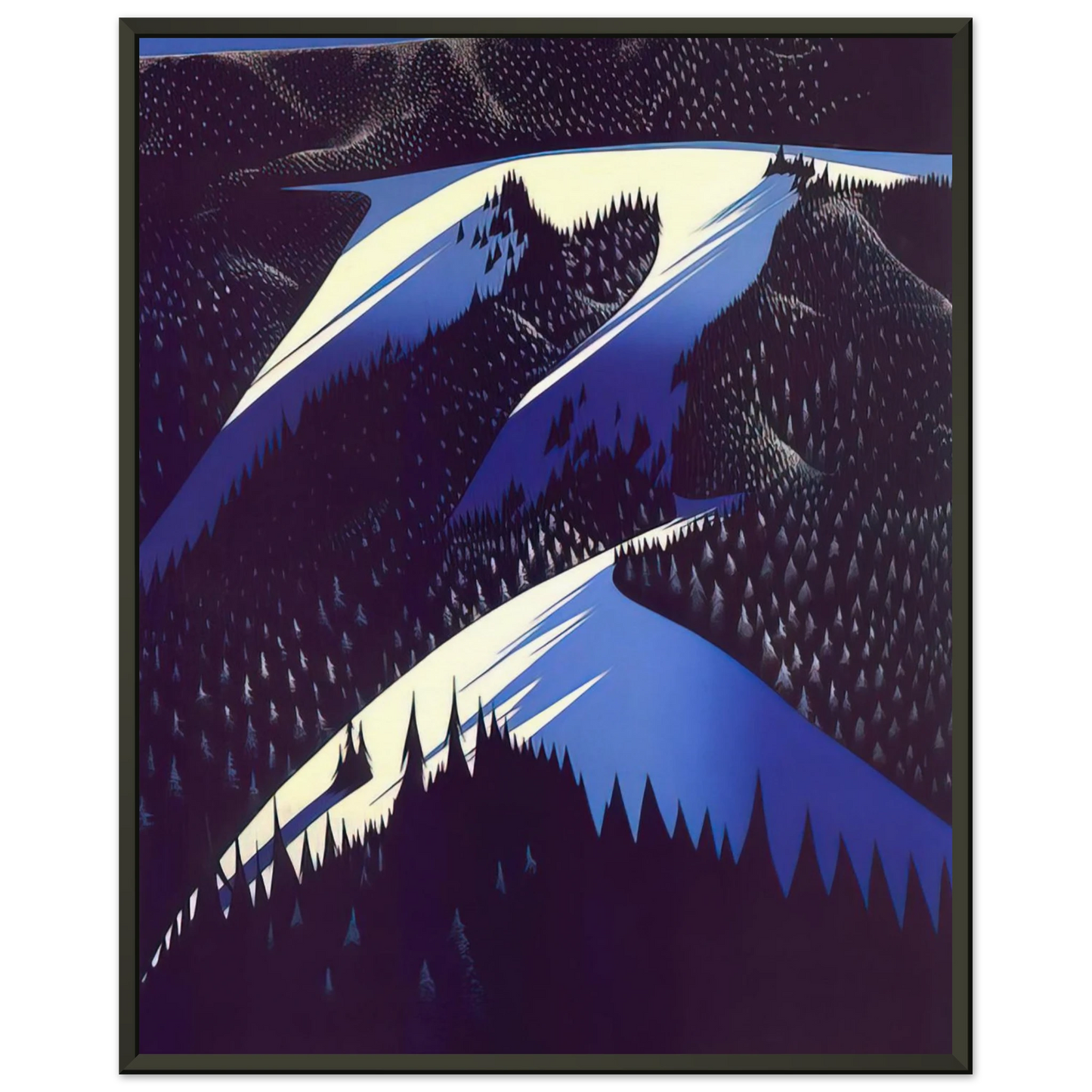 Eyvind Earle  Black Evergreen Forest Framed Art Print  - Aluminum Frame - 40x50 cm / 16x20 inches