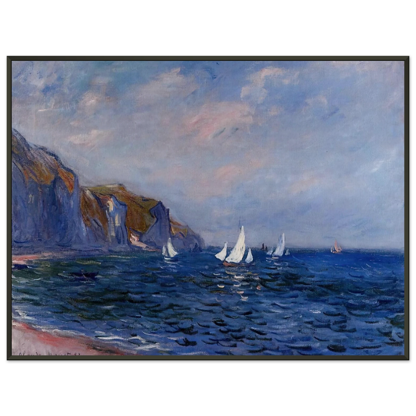 claude monet  Cliffs and Sailboats at Pourville Framed Art Print  - Aluminum Frame - 40x50 cm / 16x20 inches