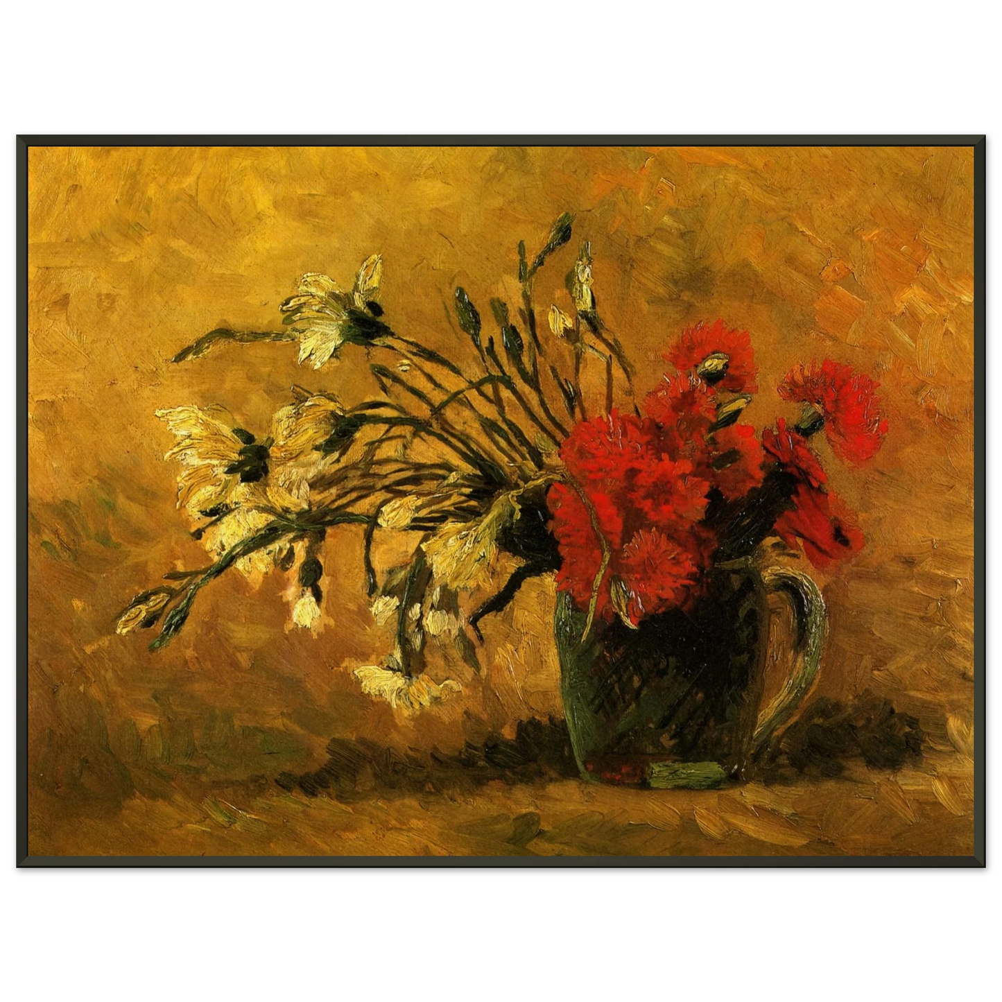 Vincent van Gogh  Vase with Red and White Carnations on a Yellow Background Framed Art Print  - Aluminum Frame - 70x100 cm / 28x40 inches