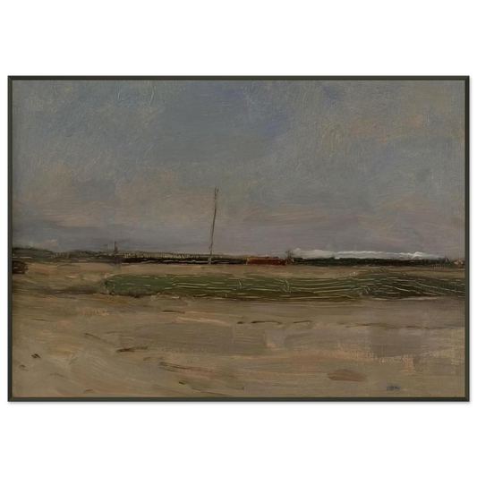 Piet Mondrian  Polder Landscape with a Train and a Small Windmill on the Horizon Framed Art Print  - Aluminum Frame - 21x29.7 cm / 8x12"