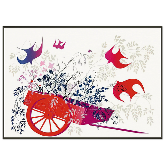 Eyvind Earle  Red Wagon  Foliage Framed Art Print  - Aluminum Frame - 21x29.7 cm / 8x12"
