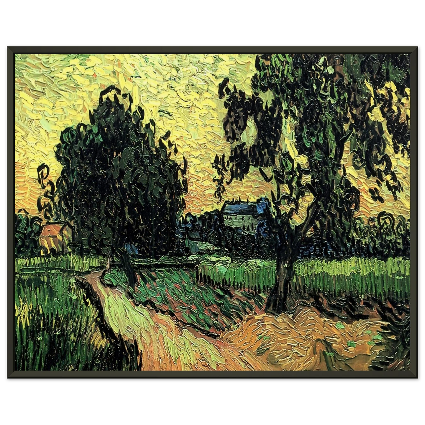 Vincent van Gogh  Landscape with the Chateau of Auvers at Sunset Framed Art Print  - Aluminum Frame - 70x100 cm / 28x40 inches