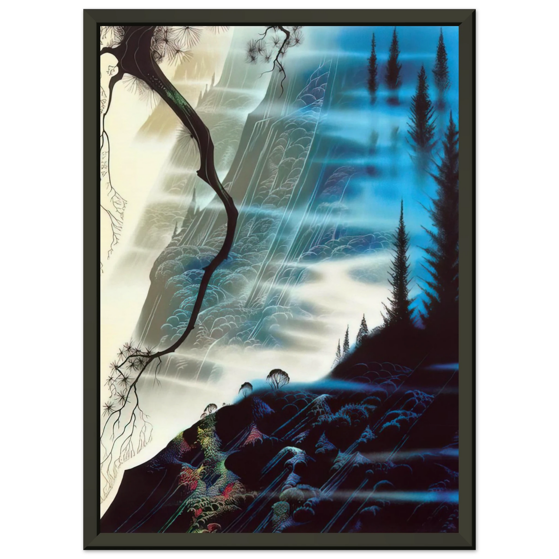 Eyvind Earle  Sea Cliffs and Redwoods Framed Art Print  - Aluminum Frame - 60x80 cm / 24x32 inches