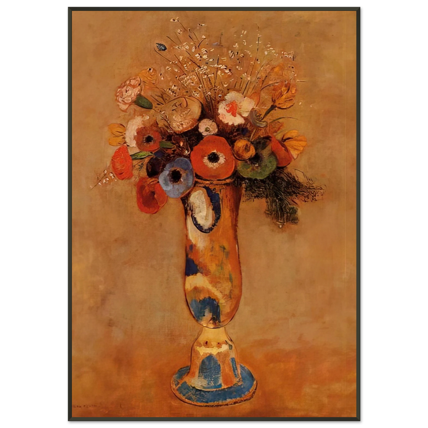 Odilon Redon  WILDFLOWERS IN A LONG NECKED VASE Framed Art Print  - Aluminum Frame - 21x29.7 cm / 8x12"