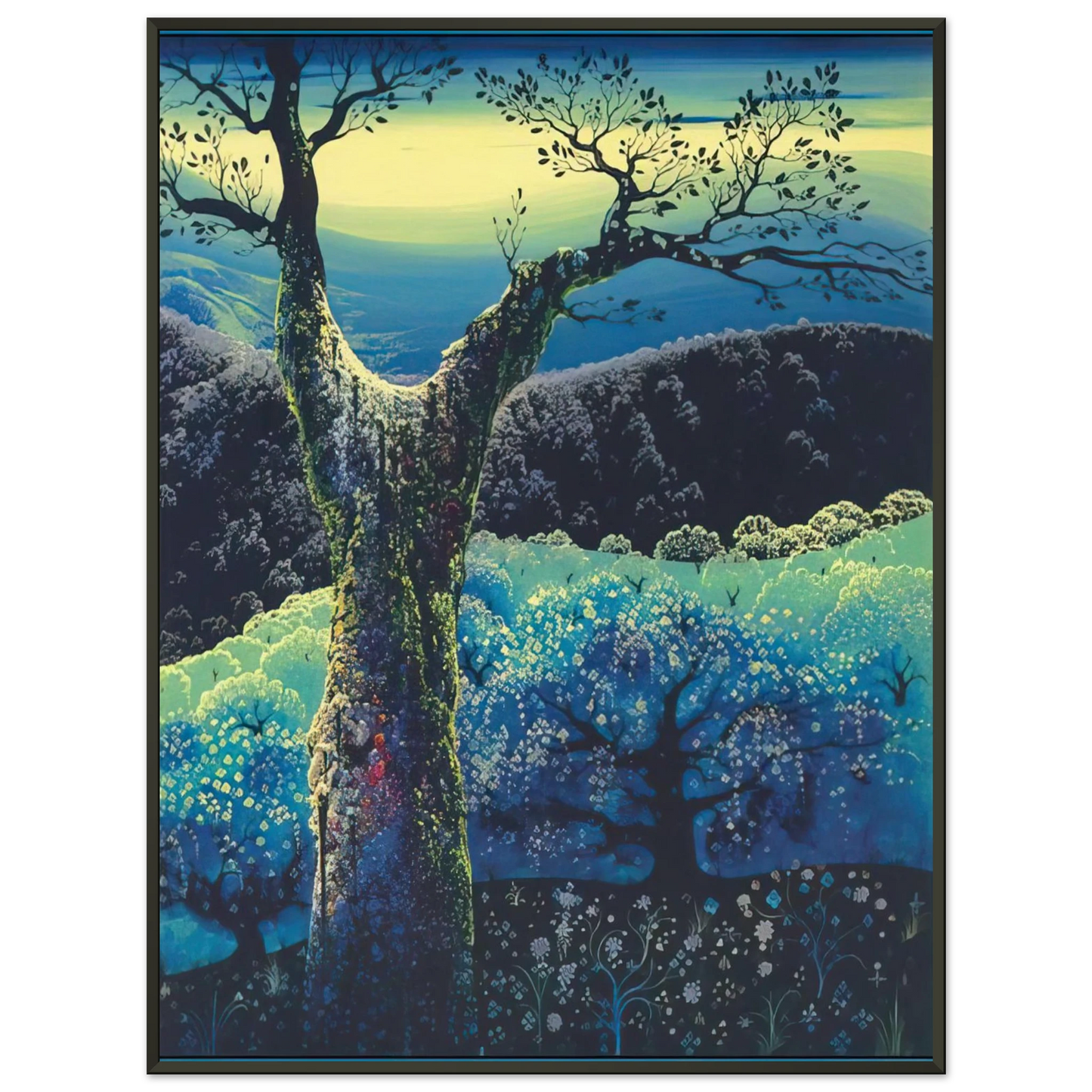 Eyvind Earle  Orchard in Bloom Framed Art Print  - Aluminum Frame - 60x80 cm / 24x32 inches