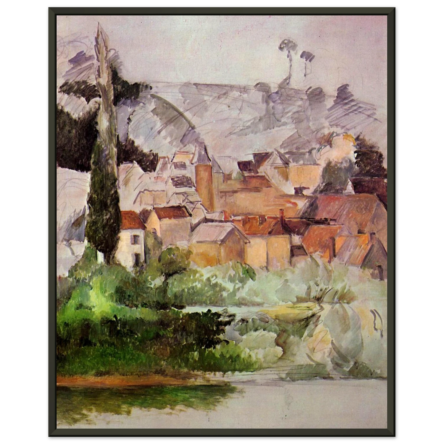 Paul Cezanne  Medan Chateau and Village Framed Art Print  - Aluminum Frame - 60x80 cm / 24x32 inches