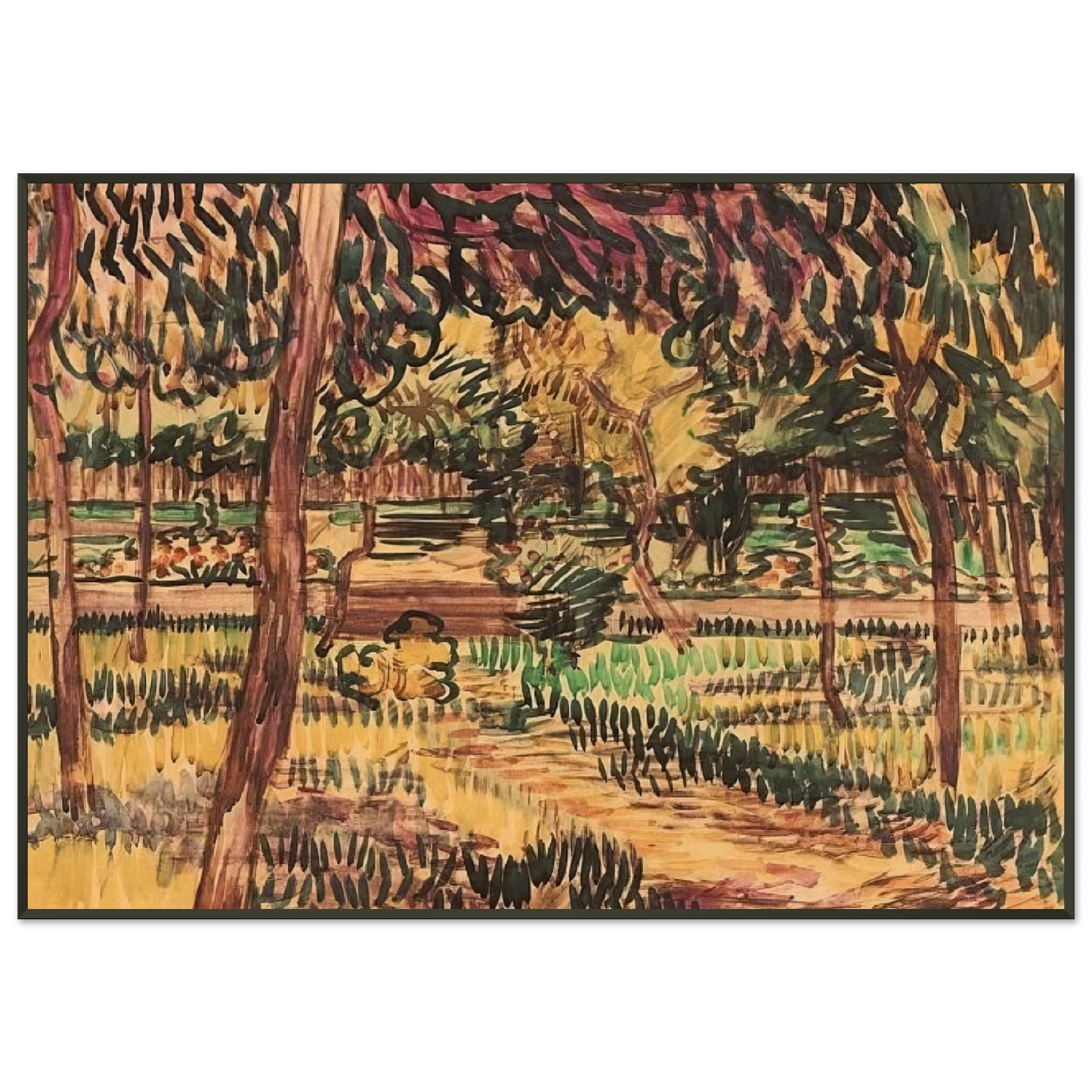 Vincent van Gogh  Trees in the Garden of the Asylum Framed Art Print  - Aluminum Frame - 21x29.7 cm / 8x12"