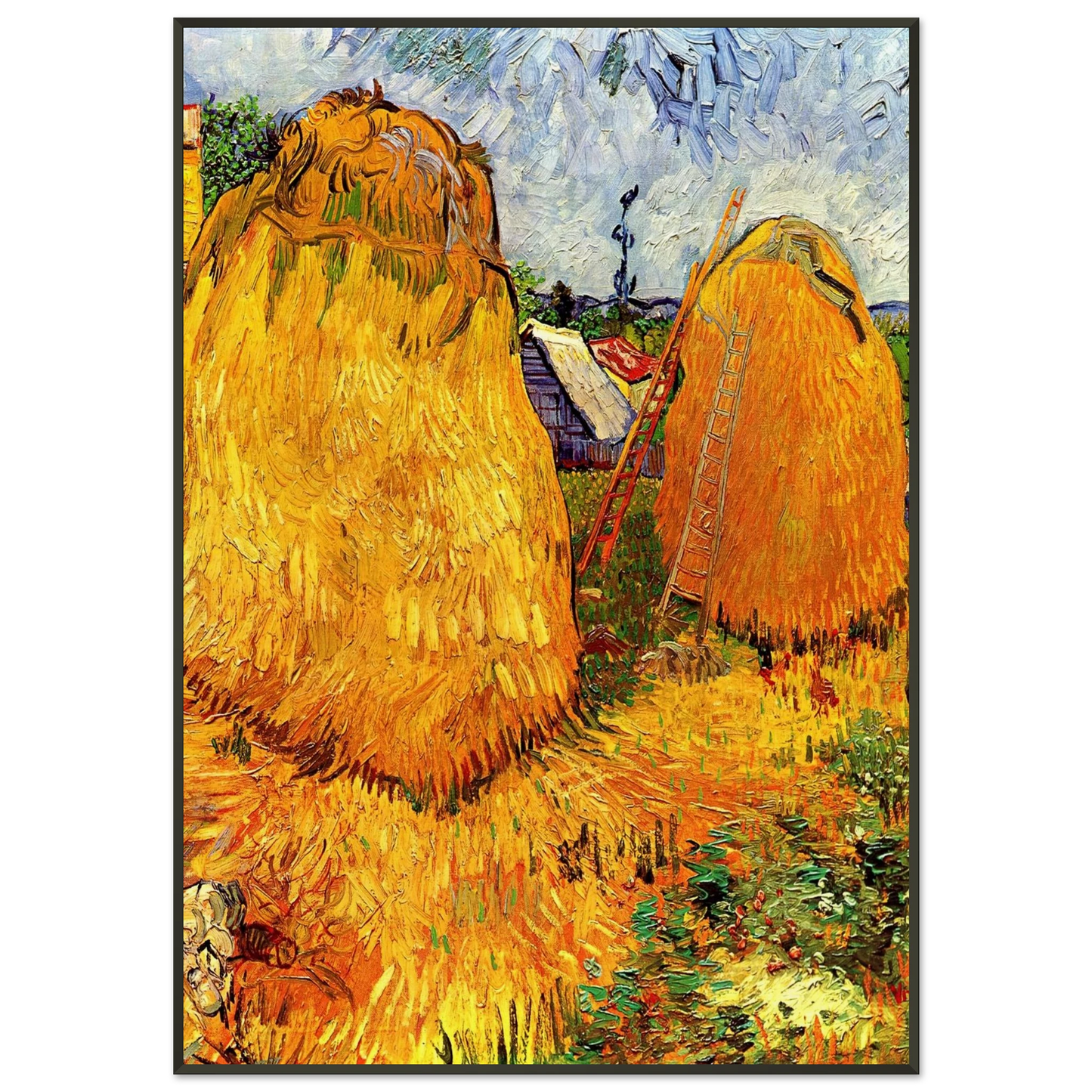 Vincent van Gogh  Haystacks in Provence Framed Art Print  - Aluminum Frame - 21x29.7 cm / 8x12"