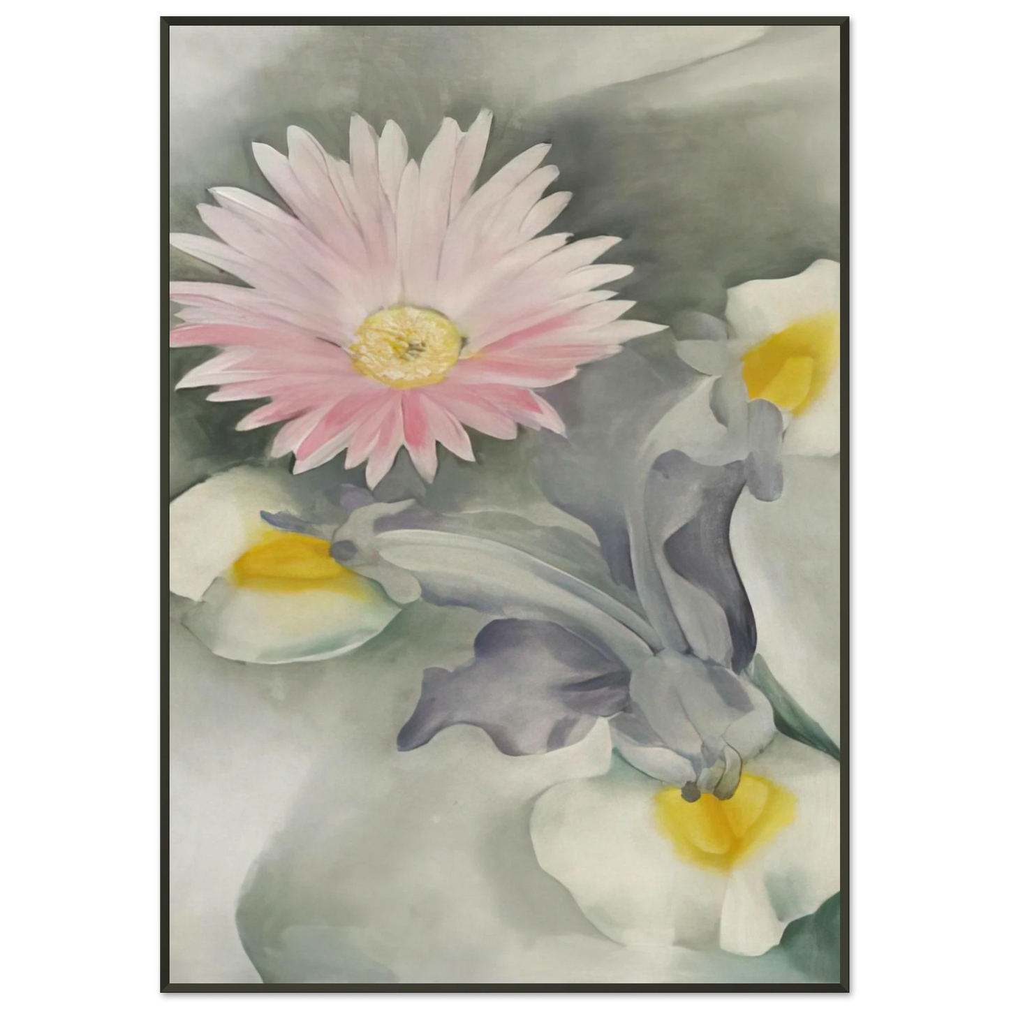 Georgia OKeeffe  Pink Daisy with Iris Framed Art Print  - Aluminum Frame - 21x29.7 cm / 8x12"