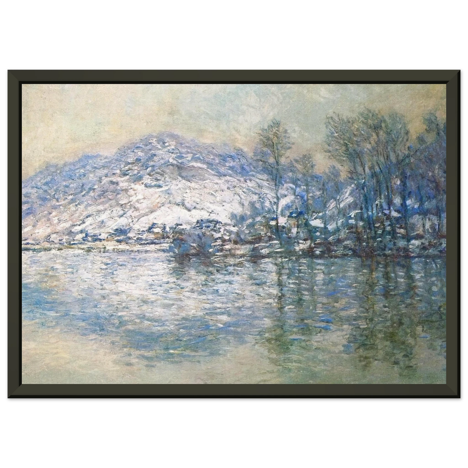 claude monet  The Seine at Port Villez Snow Effect Framed Art Print  - Aluminum Frame - 40x50 cm / 16x20 inches