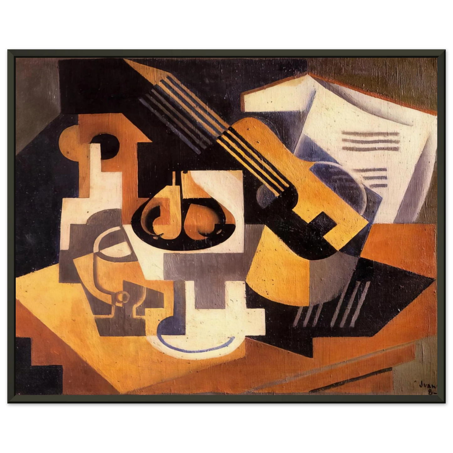 Juan Gris  GUITAR AND FRUIT BOWL ON A TABLE 1918 Framed Art Print  - Aluminum Frame - 60x80 cm / 24x32 inches