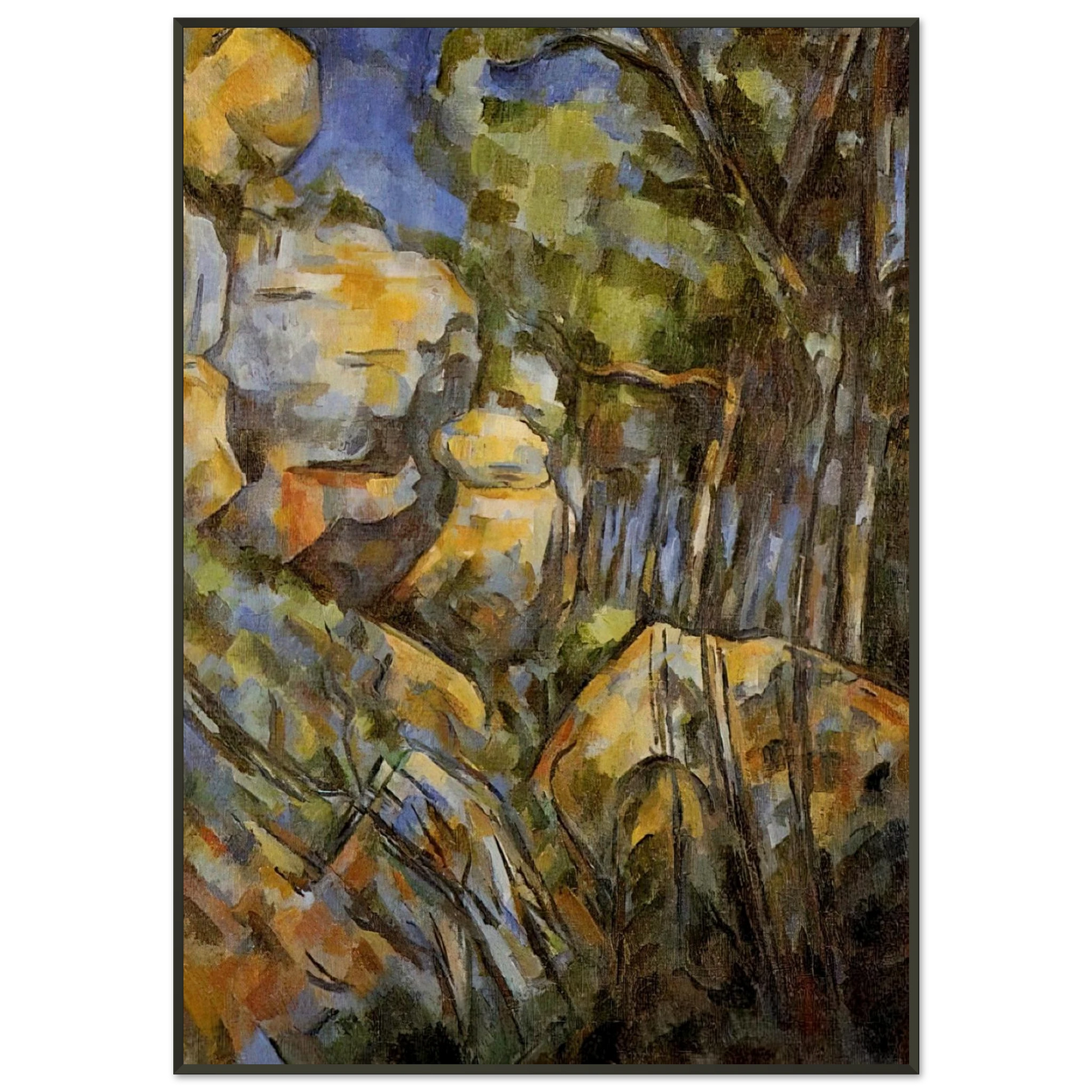 Paul Cezanne  Rocks near the Caves below the Chateau Noir Framed Art Print  - Aluminum Frame - 21x29.7 cm / 8x12"