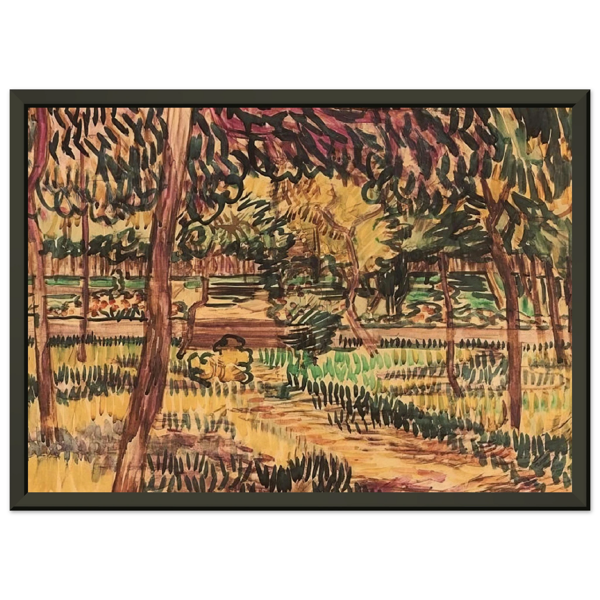 Vincent van Gogh  Trees in the Garden of the Asylum Framed Art Print  - Aluminum Frame - 40x50 cm / 16x20 inches
