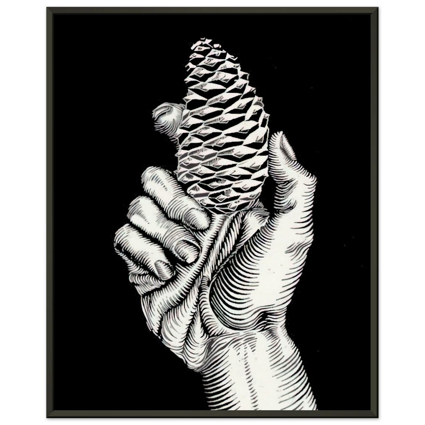 MC Escher  HAND WITH FIR CONE Framed Art Print  - Aluminum Frame - 70x100 cm / 28x40 inches