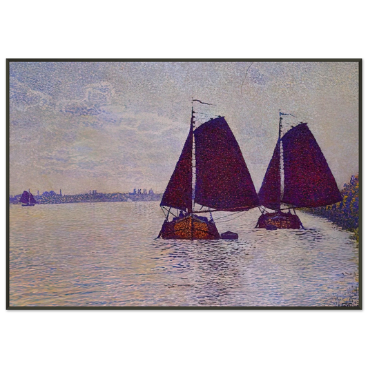 Theo van Rysselberghe  BARGES ON THE RIVER SCHELDT 1892 Framed Art Print  - Aluminum Frame - 21x29.7 cm / 8x12"