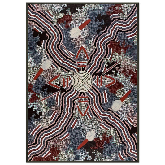 Clifford Possum Tjapaltjarri  Untitled  1997 Framed Art Print  - Aluminum Frame - 21x29.7 cm / 8x12"