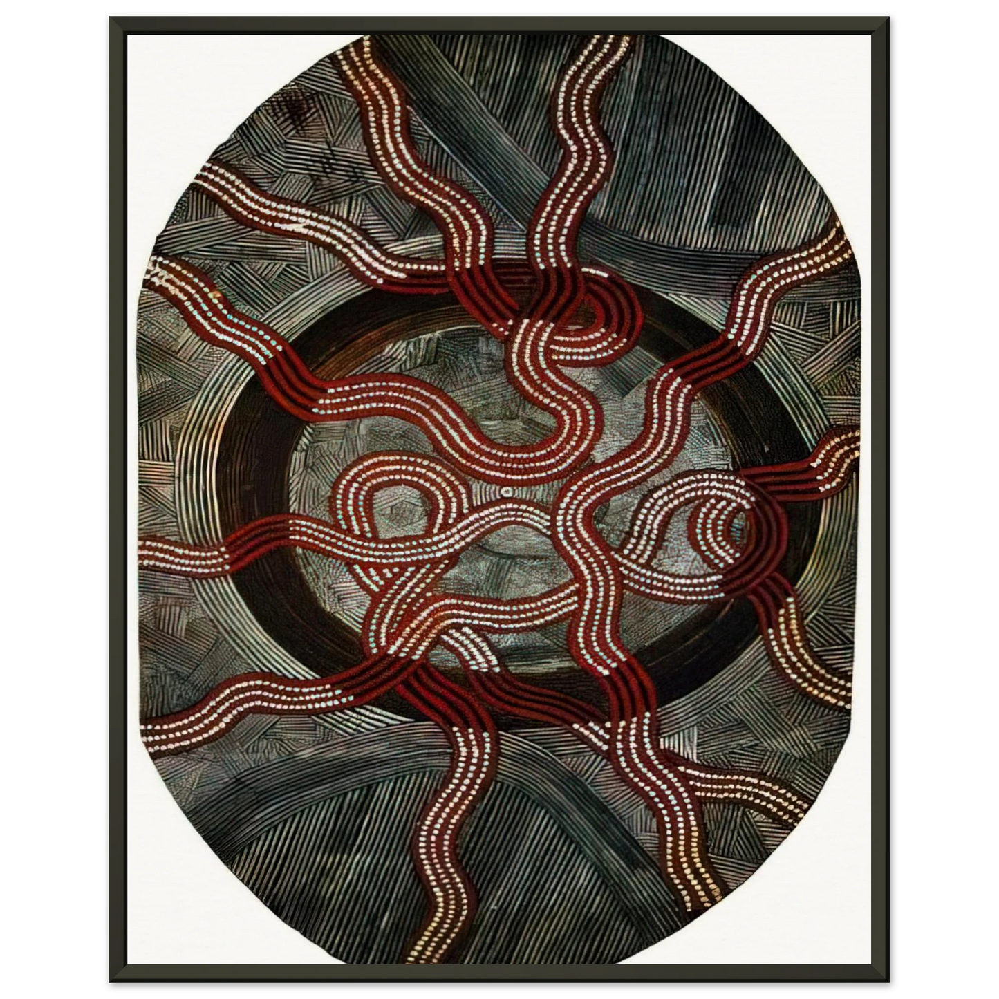 Clifford Possum Tjapaltjarri  Untitled Snake Dreaming  1972 Framed Art Print  - Aluminum Frame - 60x80 cm / 24x32 inches
