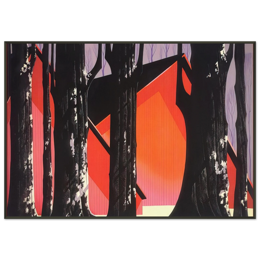 Eyvind Earle  Winter Barnyard Framed Art Print  - Aluminum Frame - 21x29.7 cm / 8x12"