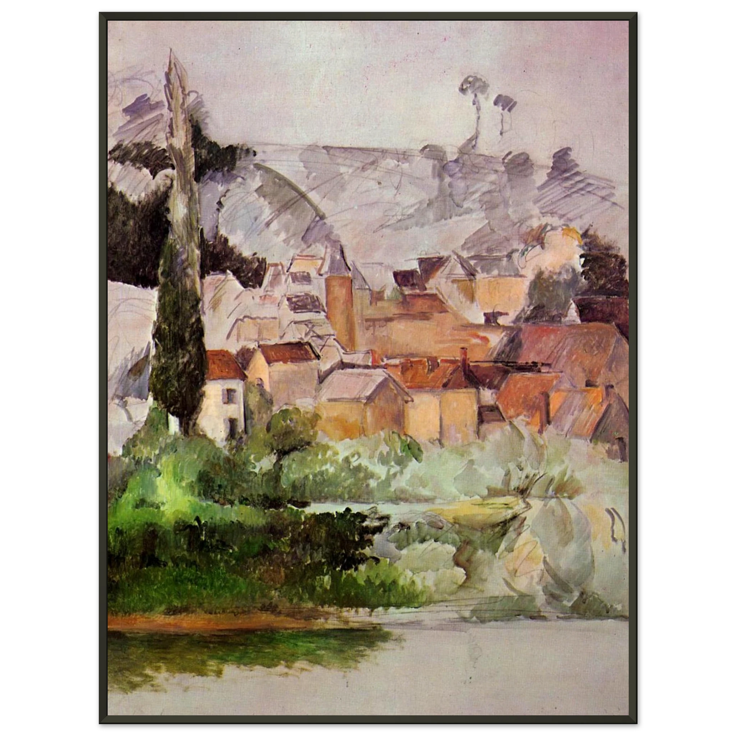 Paul Cezanne  Medan Chateau and Village Framed Art Print  - Aluminum Frame - 70x100 cm / 28x40 inches