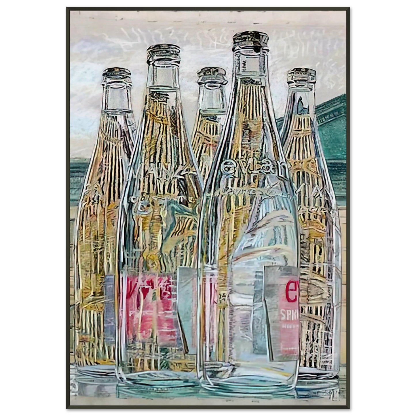 Janet Fish  EVIAN BOTTLES 1976 Framed Art Print  - Aluminum Frame - 21x29.7 cm / 8x12"