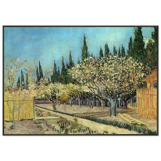 Vincent van Gogh  Orchard in Blossom Bordered by Cypresses Framed Art Print  - Aluminum Frame - 21x29.7 cm / 8x12"