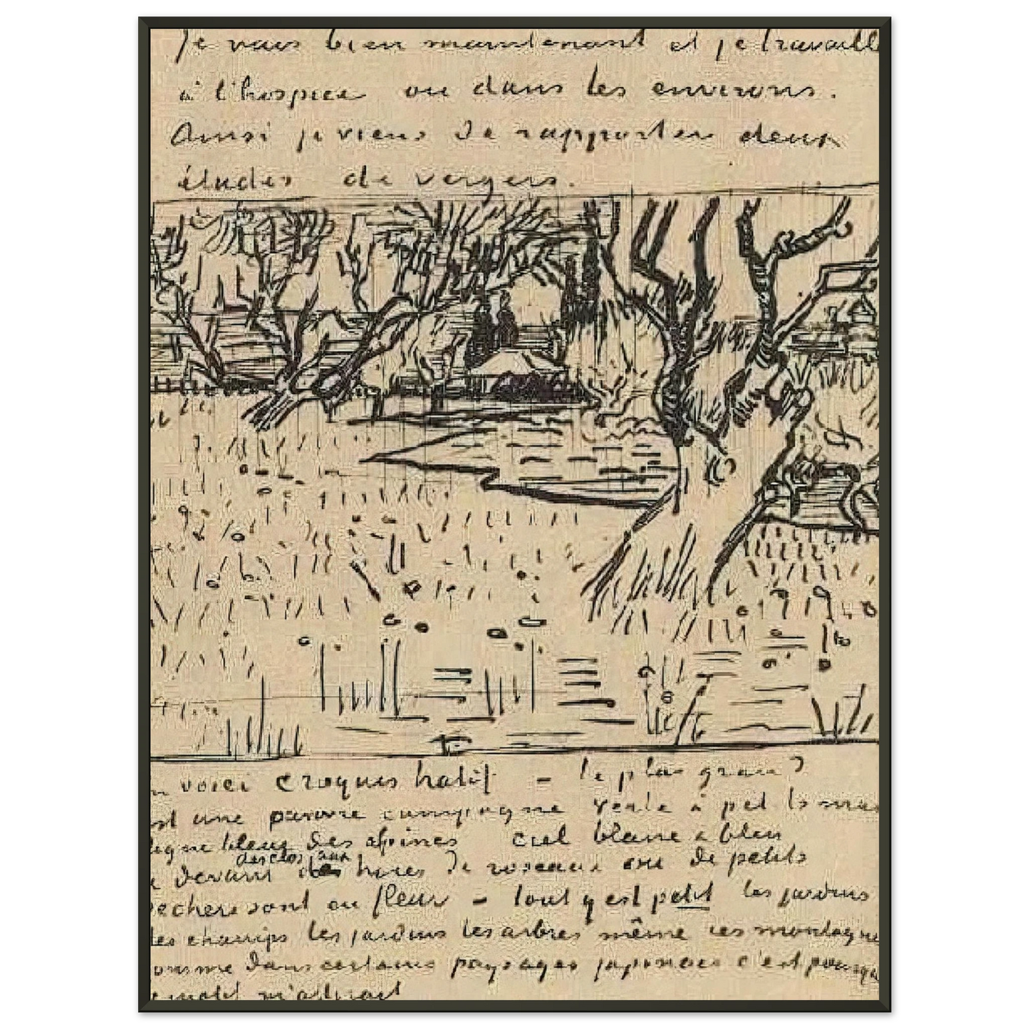 Vincent van Gogh  Orchard in Bloom with View of Arles Framed Art Print  - Aluminum Frame - 70x100 cm / 28x40 inches
