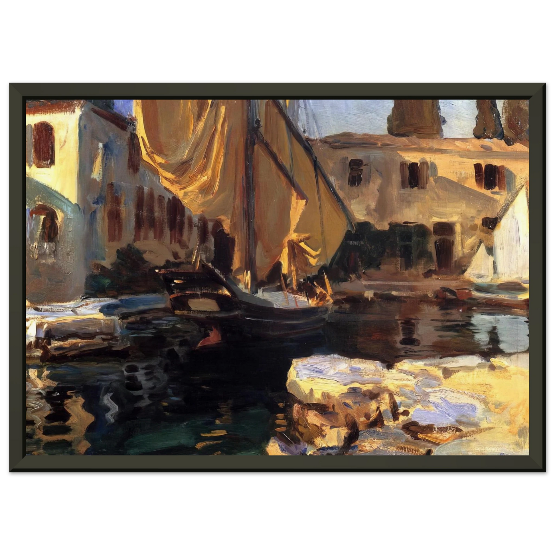 John Singer Sargent  San Vigilio A Boat with Golden Sail Framed Art Print  - Aluminum Frame - 60x80 cm / 24x32 inches