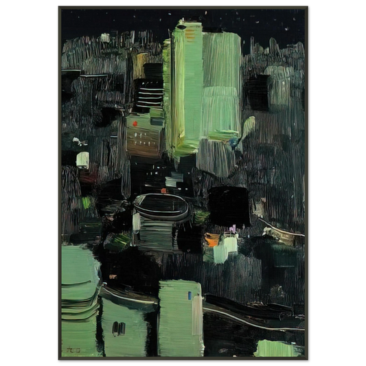 Wu Guanzhong  Toyko at Night  1990 Framed Art Print  - Aluminum Frame - 21x29.7 cm / 8x12"