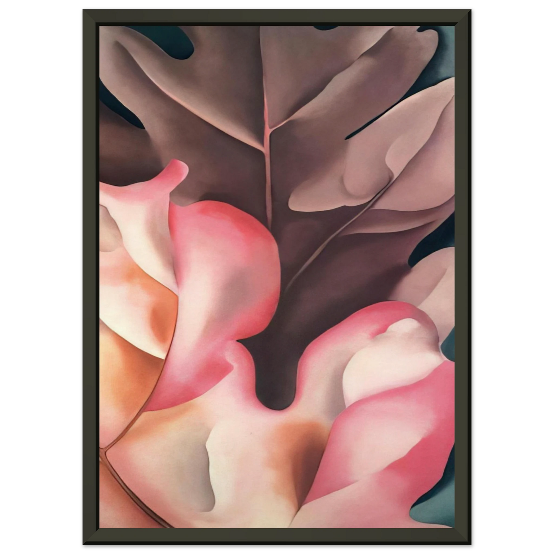 Georgia OKeeffe  Oak Leaves Pink and Grey Framed Art Print  - Aluminum Frame - 40x50 cm / 16x20 inches