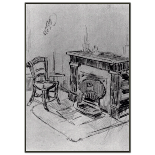 Vincent van Gogh  Mantelpiece with Chair Framed Art Print  - Aluminum Frame - 21x29.7 cm / 8x12"