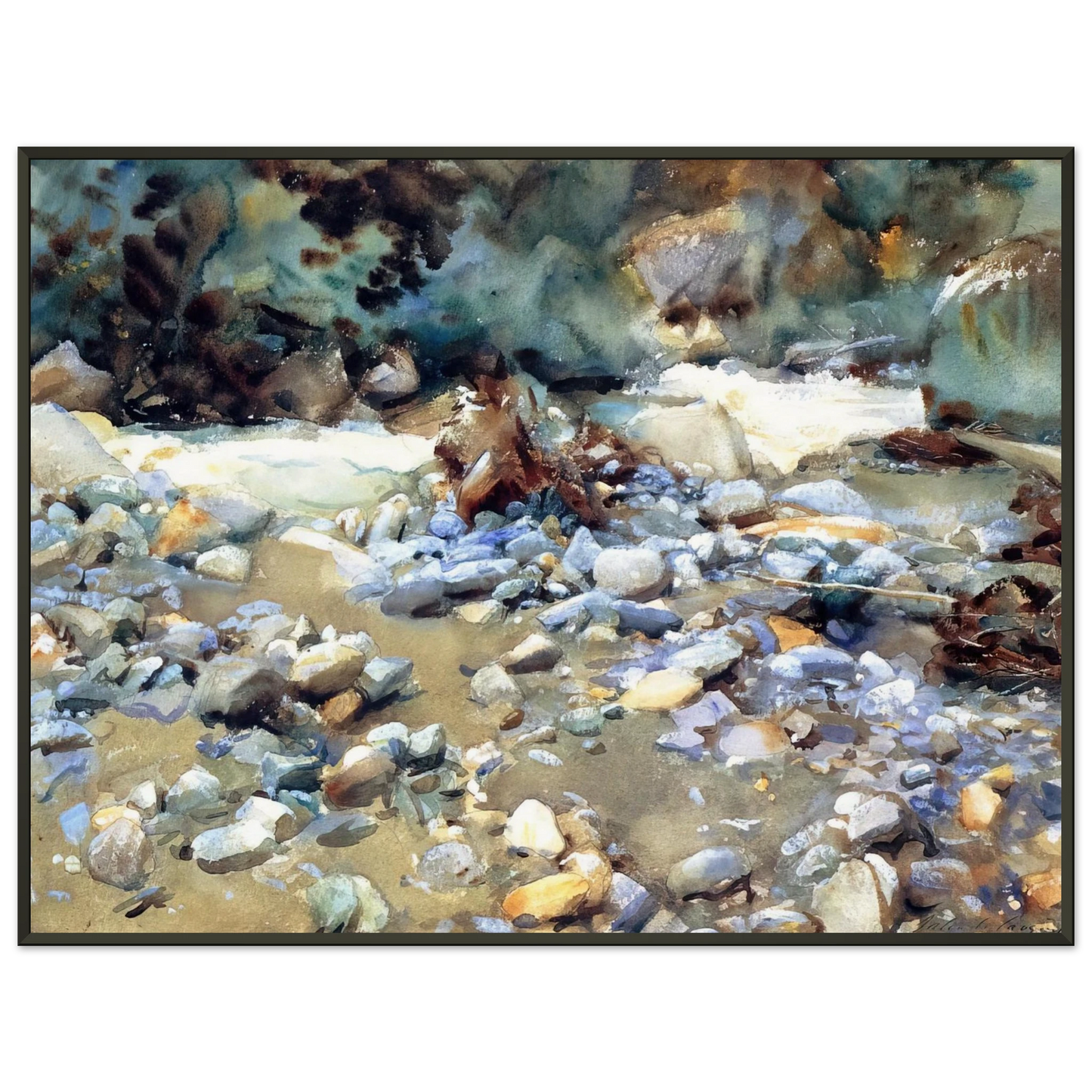 John Singer Sargent  Purtud Bed of a Glacier Torrent Framed Art Print  - Aluminum Frame - 60x80 cm / 24x32 inches