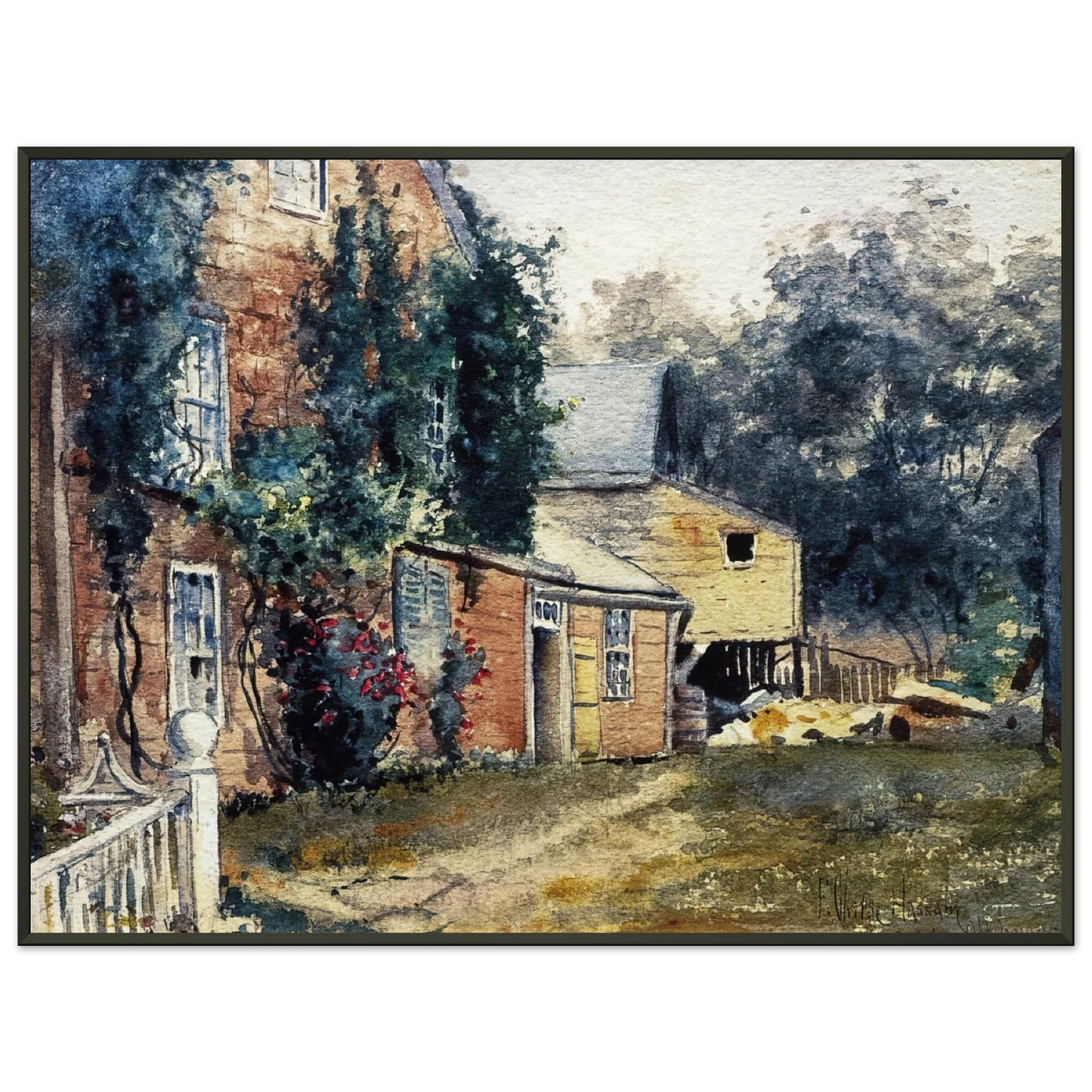 Childe Hassam  Old House Nantucket Framed Art Print  - Aluminum Frame - 40x50 cm / 16x20 inches