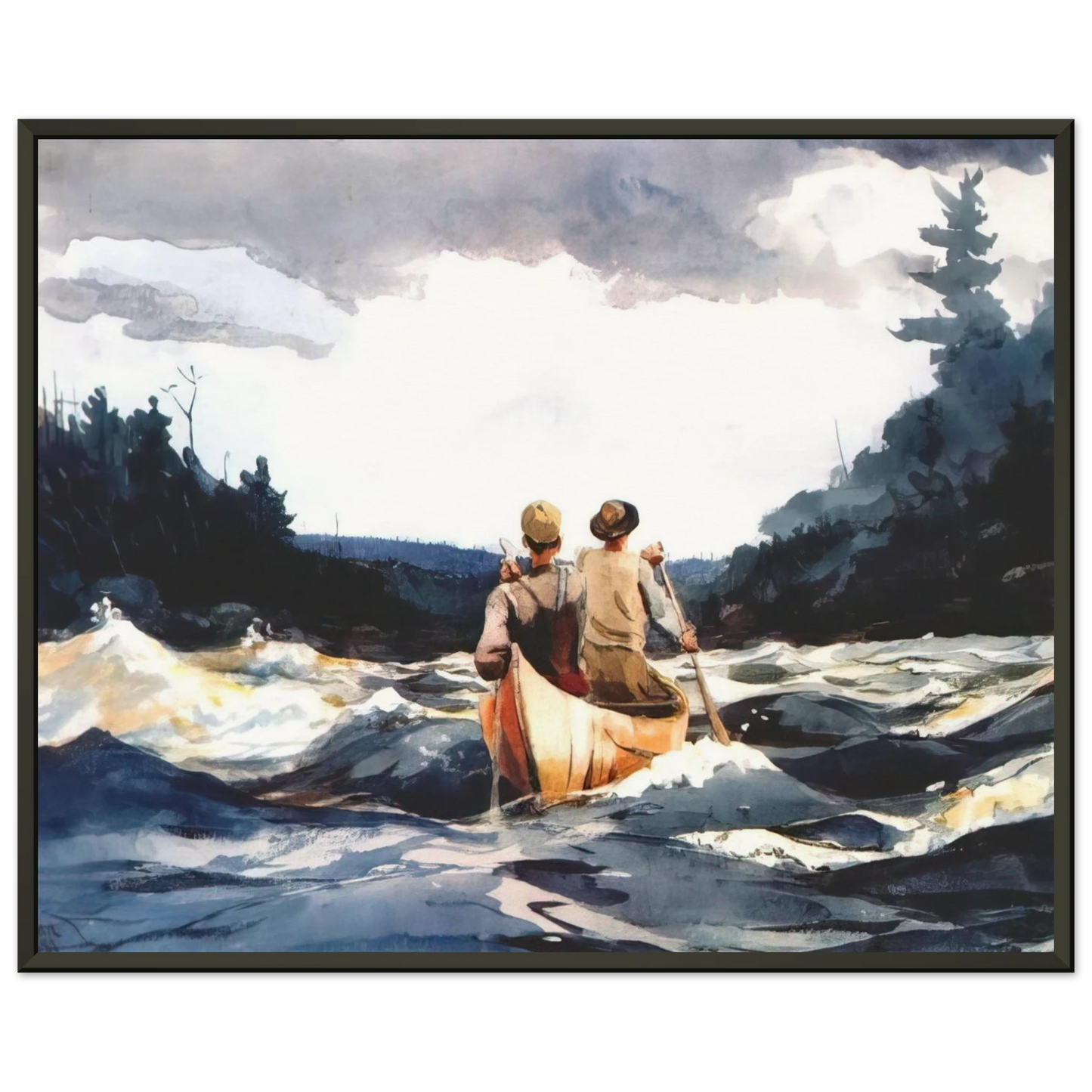 Winslow Homer  CANOE IN THE RAPIDS Framed Art Print  - Aluminum Frame - 60x80 cm / 24x32 inches