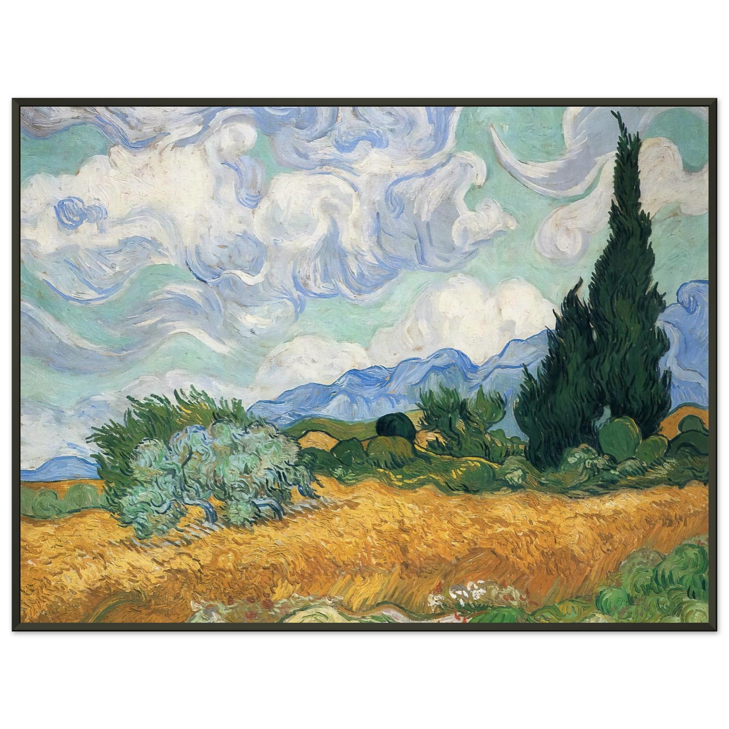 Vincent van Gogh  Wheatfield with cypress tree Framed Art Print  - Aluminum Frame - 60x80 cm / 24x32 inches