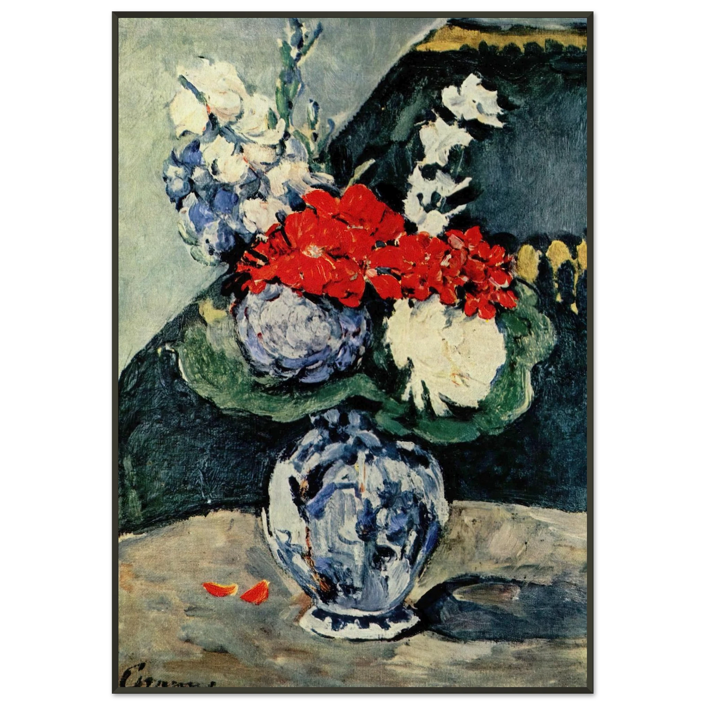 Paul Cezanne  Still life Delft vase with flowers Framed Art Print  - Aluminum Frame - 21x29.7 cm / 8x12"