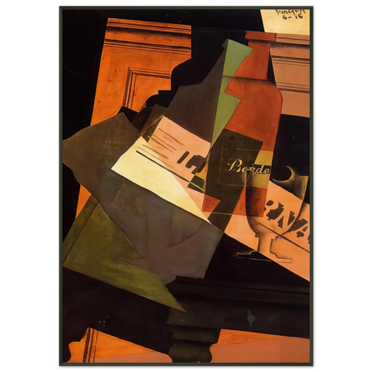 Juan Gris  BOTTLE GLASS AND NEWSPAPER Framed Art Print  - Aluminum Frame - 21x29.7 cm / 8x12"