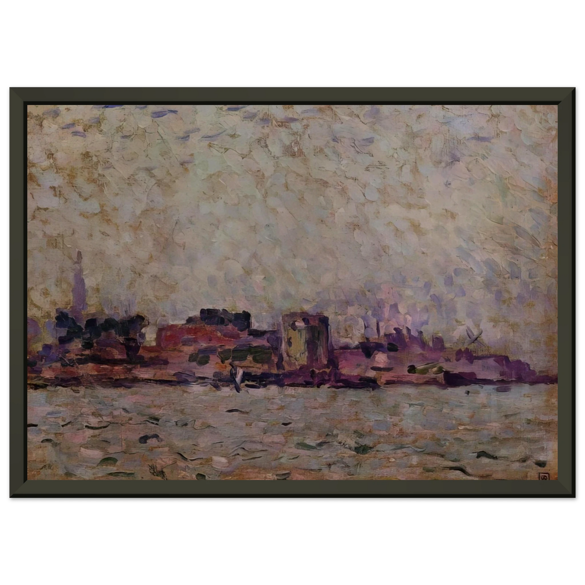 Theo van Rysselberghe  MORNING FOG OVER THE PORT OF VEER HOLLAND 1906 Framed Art Print  - Aluminum Frame - 40x50 cm / 16x20 inches