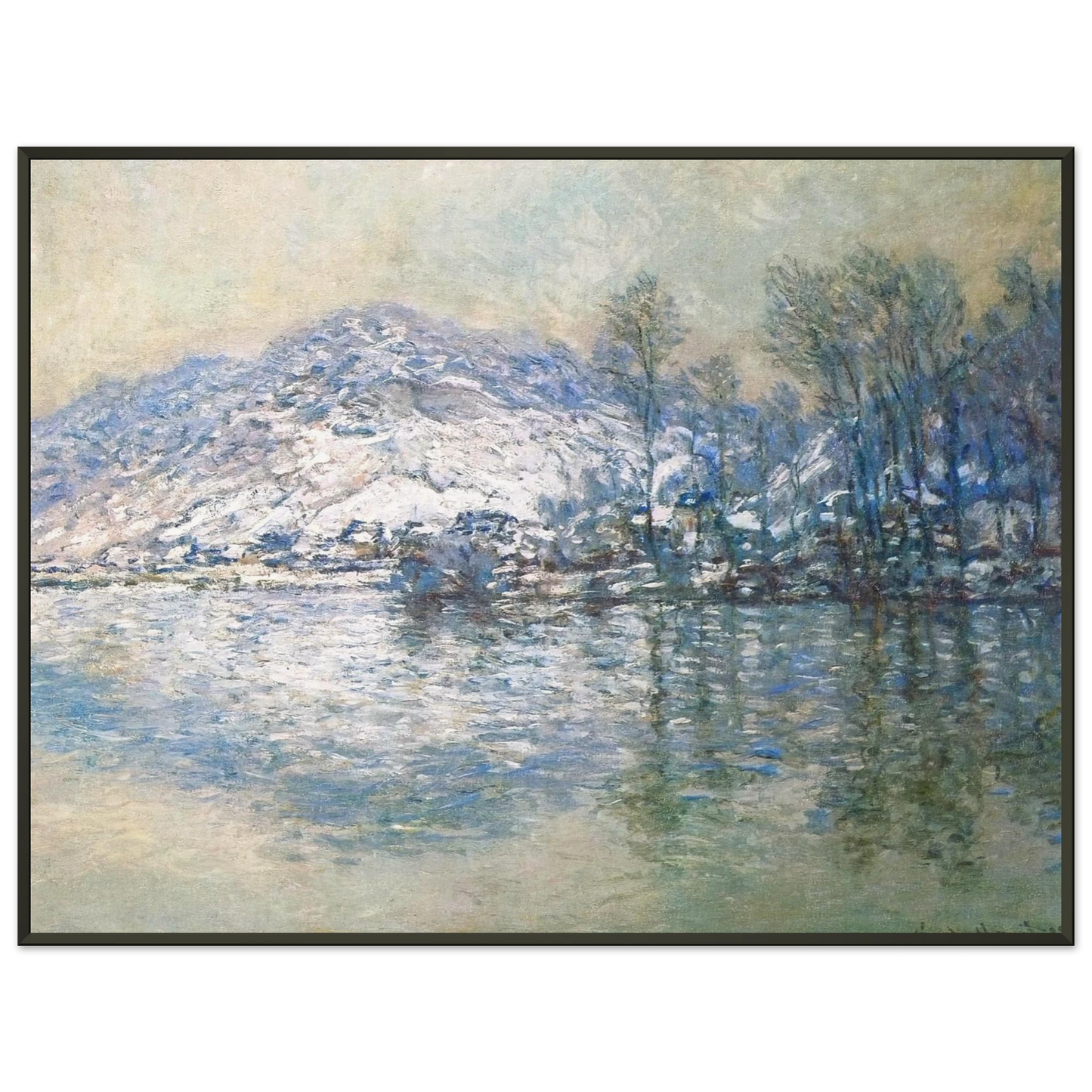 claude monet  The Seine at Port Villez Snow Effect Framed Art Print  - Aluminum Frame - 70x100 cm / 28x40 inches