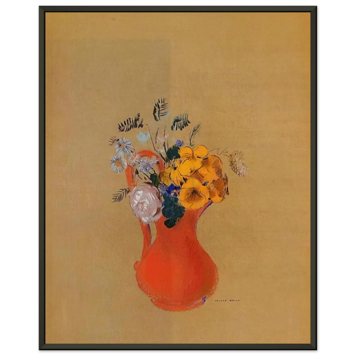 Odilon Redon  FLOWERS IN A RED PITCHER Framed Art Print  - Aluminum Frame - 40x50 cm / 16x20 inches