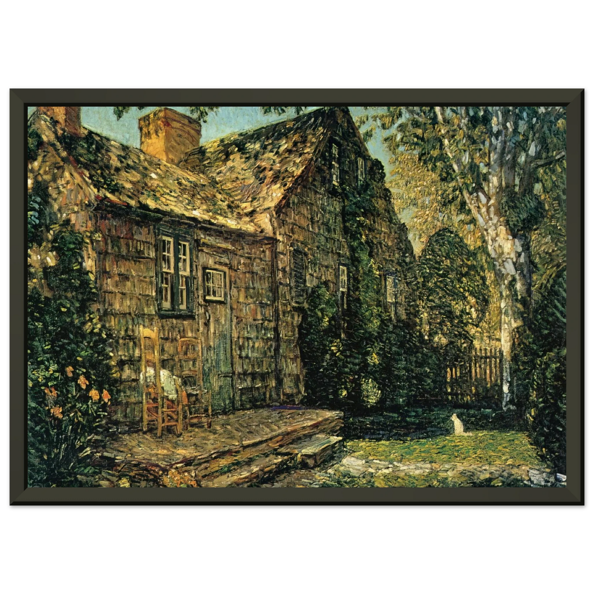 Childe Hassam  Little Old Cottage Egypt Lane East Hampton Framed Art Print  - Aluminum Frame - 40x50 cm / 16x20 inches